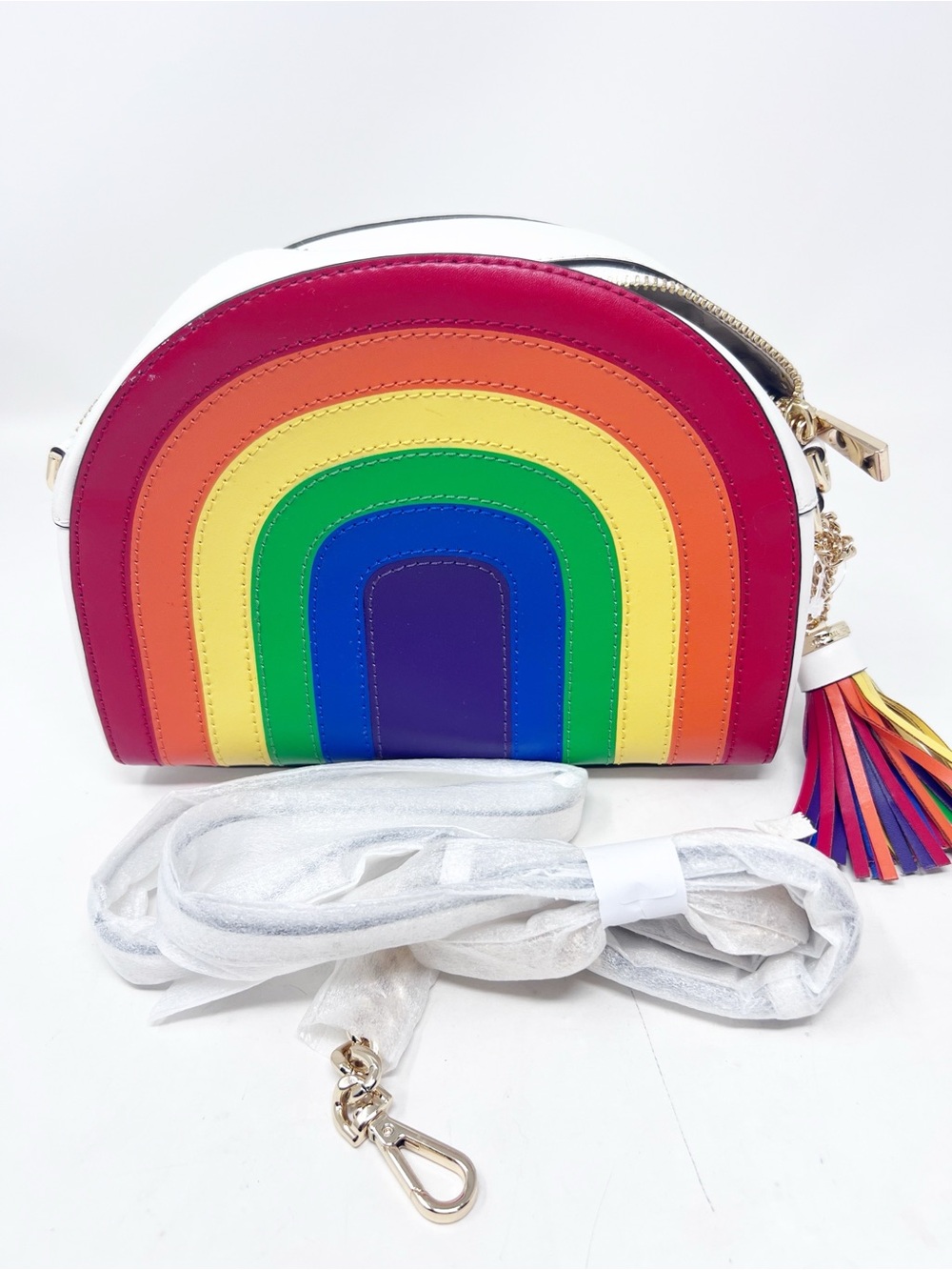 MICHAEL KORS WHITE LEATHER RAINBOW CROSSBODY HALF MOON PURSE NWT